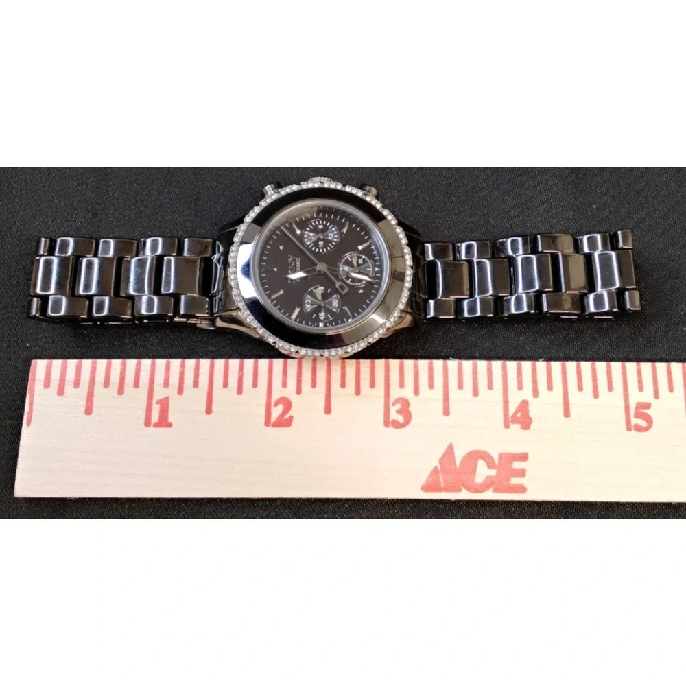 DKNY Men's Wrist Watch Ceramic and Stainless Steel Black w/ Crystals #Z5863